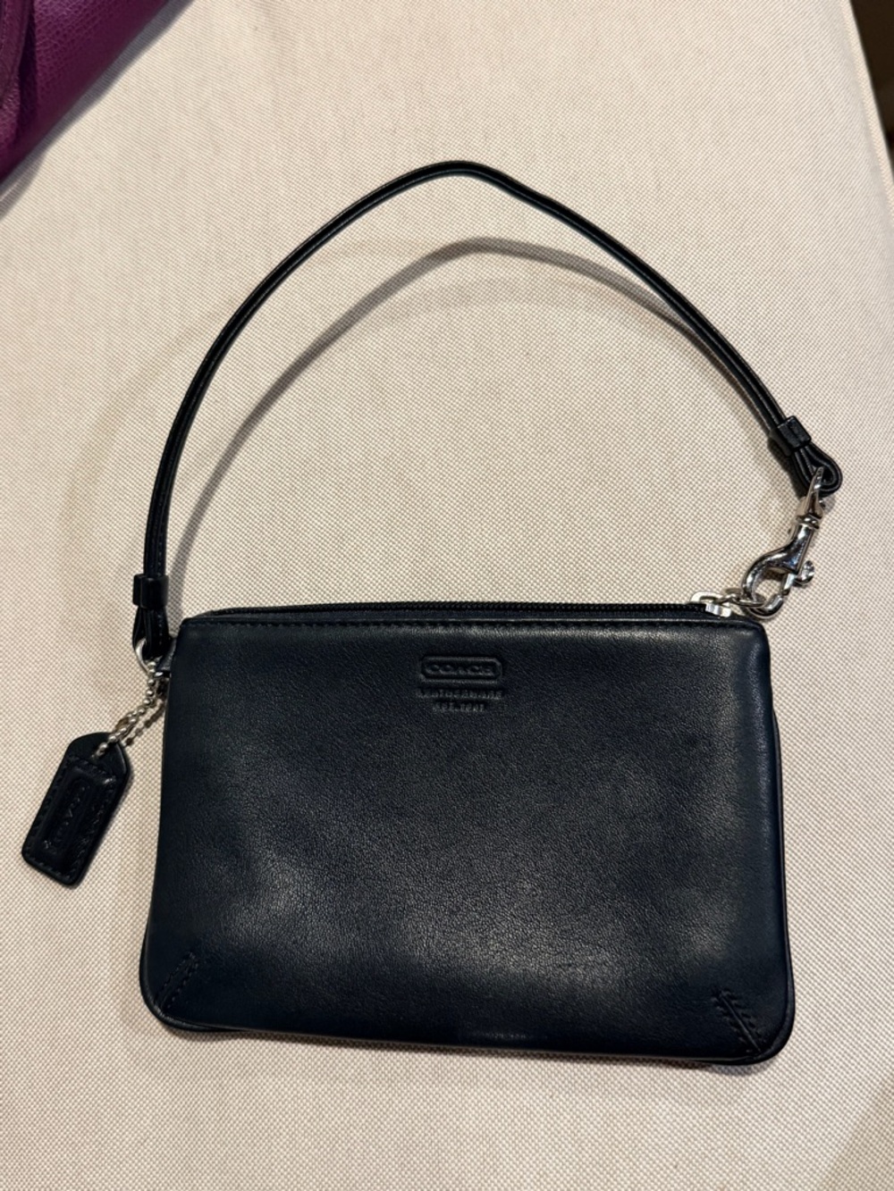 Coach Black Leather Wristlet Clutch with Silver Hardware